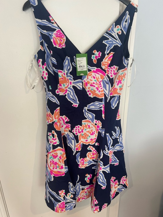 Lilly Pulitzer Dresses & Skirts - Lilly Pulitzer Navy Floral A-Line Dress with Pink & Peach Blooms